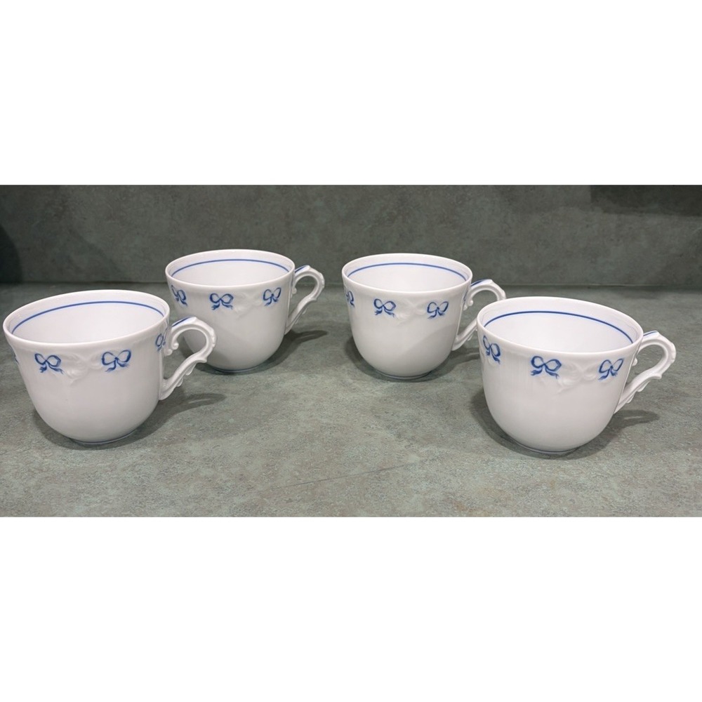 Vista Alegre Ruban Blue Teacups Set 4 Portugal Porcelain Bow Coquette‎